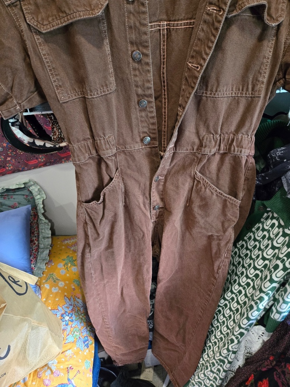 We the free Marci Denim jumpsuit large brown denim guc - Picture 3 of 8